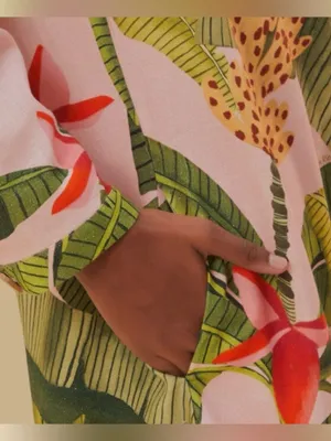 Farm Rio Pink Banana Leaves Linen Jumpsuit Small Long Sleeve Tropical Vacay Chic thumbnail 5