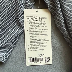 lululemon athletica swiftly tech cropped long sleeve shirt thumbnail 3
