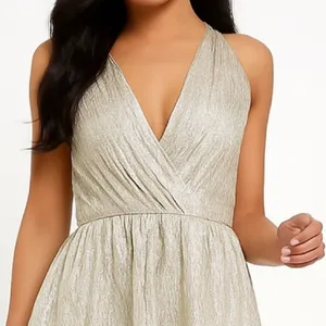 Lulus All that Shimmers is Gold Light Gold Maxi Plunging Neck Dress Size XS thumbnail 7
