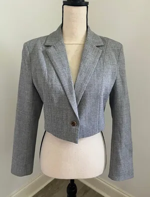 Cropped Blazer Heather Grey Medium One Button Office Chic Business Casual Preppy thumbnail 1