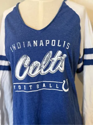 Indianapolis Colts Women's Blue and White Long Sleeve V-Neck Top sz L thumbnail 3