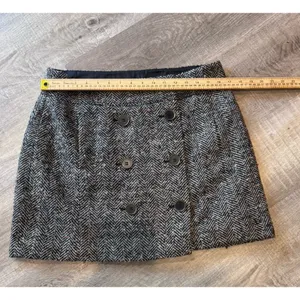 Loft Wool Blend Y2K Button Front Tweed Harringbone Dark Academia Mini Skirt 8 thumbnail 5