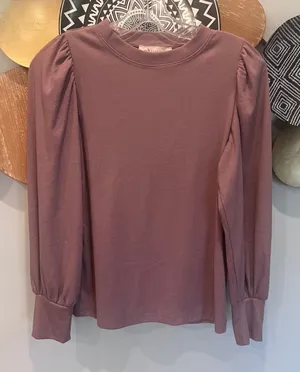 Philosophy Republic Clothing Mauve Ribbed Puff Sleeve Top Small thumbnail 1