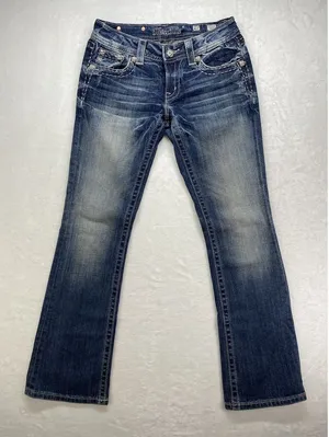 Miss Me Jeans Womens Size 27 boot cut blue Denim zippered rhinestone‎ Pockets thumbnail 1