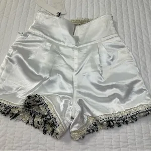 Elegant Wool Blend Golden High Waist Festive Striped Fringe Shorts in Size L thumbnail 14