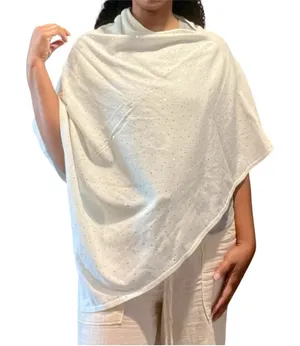 Rachel Zoe White Rhinestone‎ Embellished Poncho Soft Cozy Knit Topper One Size thumbnail 1