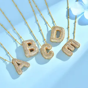 Bubble Balloon Letter K Zircon Initial Necklace Gold thumbnail 3