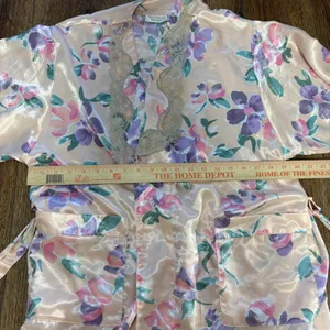 VTG Victorias Secret‎ Gold Label Floral Satin Robe Lace Light Pink Romantic sz M thumbnail 13