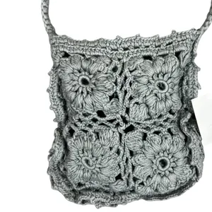 NWT Zara Mini Crossbody Purse Gray Floral Crochet Bohemian Cottagecore Artisan thumbnail 3