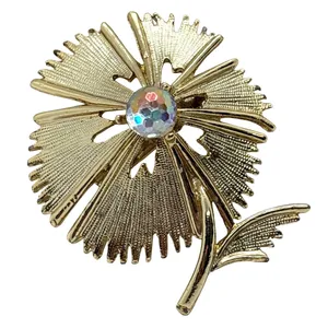 Vintage Unsigned Flower Floral Gold‎ Tone Geodesic Sphere Bead Pin Brooch 1970s thumbnail 1