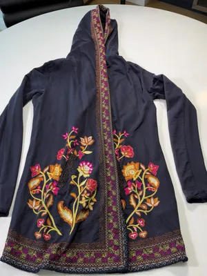 Lucky Brand Lucky Lotus Navy Embroidered Hooded Longline Jacket thumbnail 2