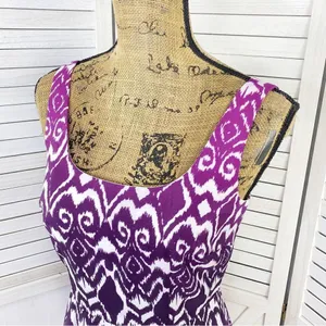 Ann Taylor Ombre Ikat Tribal‎ Print Fit Flare Dress Pink Purple 0 Sleeveless thumbnail 6