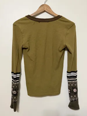 Free People We The Free Mikah Layering Cuff Thermal Top Size Small Army Green thumbnail 6