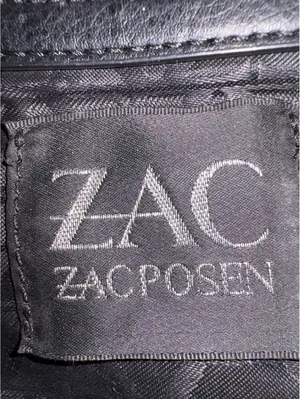 ZAC Zac Posen Black and Dark Brown Leather Structured Top Handle Bag with Detach thumbnail 5