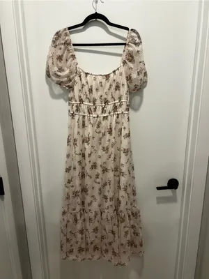 Blu Pepper Cream Floral Puff-Sleeve Milk Maid Midi Dress thumbnail 4