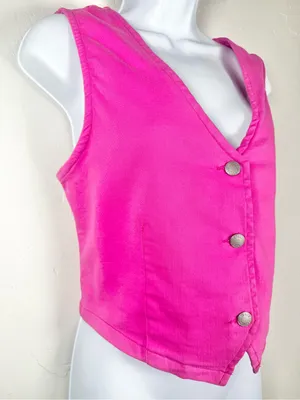 Judy Blue Pink Denim Stretchy Waistcoat Vest Size Medium thumbnail 8