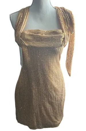 Sequin Halter Mini Dress in Gold Size 8 thumbnail 1