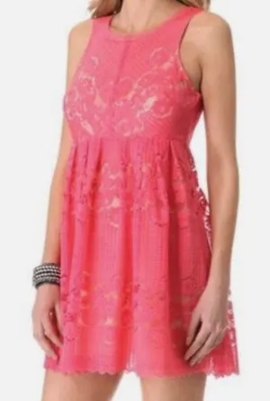 Free People Rocco Pink Lace Dress Size 8 Cocktail Boho Mini Date Night Party‎ thumbnail 1