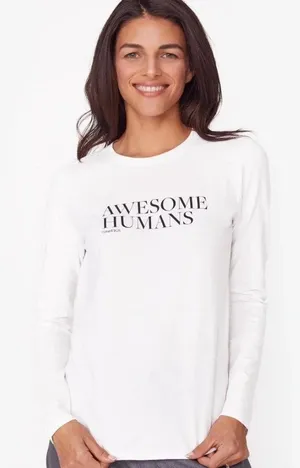 FIGS White "Awesome Humans" Long Sleeve Super Soft Underscrub Undershirt Small thumbnail 1