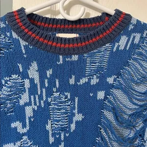 BCBG Blue Crewneck Pullover Style Distressed Sweater(Size. Medium) thumbnail 4