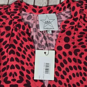 AREA STARS Red Black‎ Polka Dot Tiered Midi Dress Womens Size L Cotton V Neck thumbnail 3