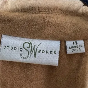 Studio Works Womens Camel Tan‎ Faux Suede Two Button Blazer Jacket Size 14 thumbnail 2