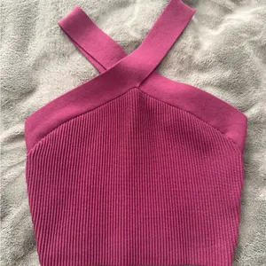 Babaton Fuchsia Ribbed Cross-Strap Crop Top thumbnail 1