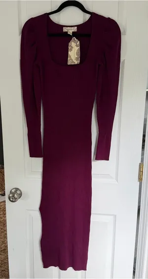 NWT Band Of Gypsies Maroon Ribbed Sweater Midi Dress Size Small thumbnail 1