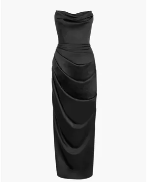 House of CB Adrienne Black Satin Strapless Corset Maxi Gala Dress thumbnail 8