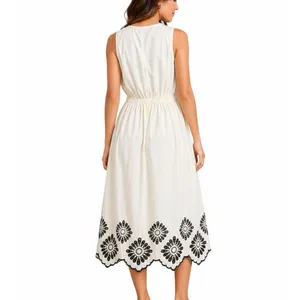 Universal Thread Womens Size XL Cream Black Embroidered Midi Dress Boho Pockets thumbnail 2
