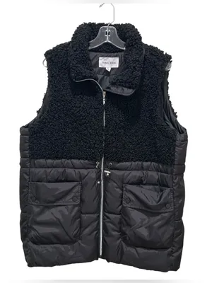 Tribal Jeans Breckenridge Sherpa Puffer Vest Black Womens Size Large Zip Up thumbnail 1