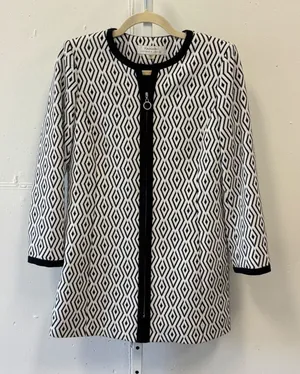 Tahari Arthur S Levine Aztec Diamond Ikat Zip Front Mid Length Jacket Coat Sz 4 thumbnail 1