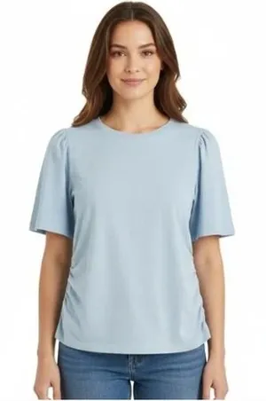 Madewell Top Womens‎ XS Blue Crewneck Puff Sleeve Ruched Cotton T Shirt NU869 thumbnail 1