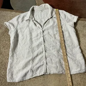 Cherokee Linen Pintuck Button Down Shirt Womens XL Beige Coastal Grandma Summer thumbnail 2