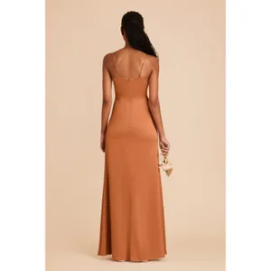 Birdy Grey Bridesmaid Dress Lydia Rust Satin Cowl High Slit Size XS Summer Fall thumbnail 5