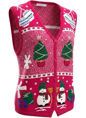 Bobbie Brooks Red Christmas Sweater Vest Snowman Tree Embroidered Vintage 90s M thumbnail 1