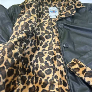 Leopard Print Lined Black Bomber Jacket Size L thumbnail 9