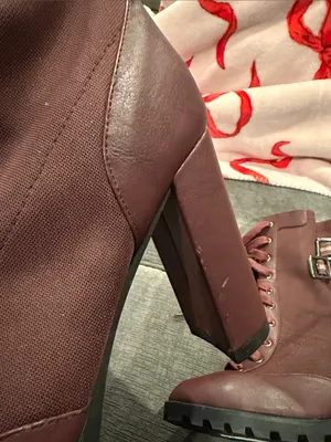 Shoe Dazzle Burgundy Lace-Up Block Heel Boots Size 10 thumbnail 6
