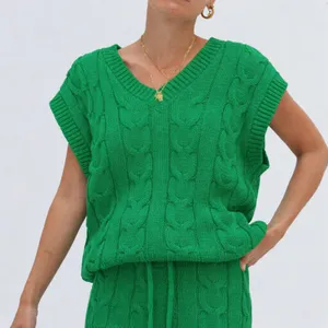 CRESCENT Cable‎ Knit Oversized Vest Green Medium thumbnail 1