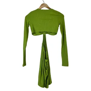 NWT Kittenish Knotted Cutout Ribbed Mini Dress Lime Green Party Bodycon Size M thumbnail 3