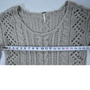Free People Grey Cable Knit Pointelle Scoop Neck Sweater Womens Medium thumbnail 4