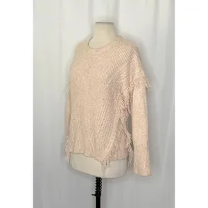By ANTHROPOLOGIE Josey Fringe Sweater Marled Pink Pink Crew Neck Wool Small thumbnail 5