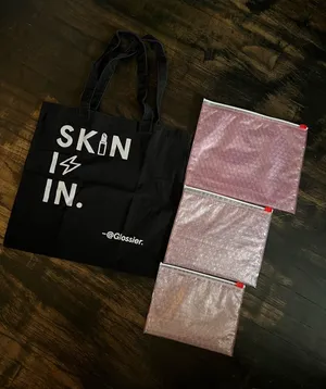 Glossier Skin Is In Black Canvas Tote Bag & Set of 3 Pink Bubble Pouches thumbnail 1
