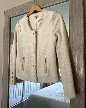 One/Third Ivory Cream Tweed Blazer Jacket Silver Details Size Small thumbnail 1