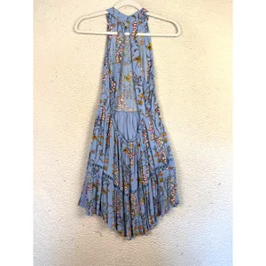 Anthropologie Abel the Label Dress Small Blue Floral Halter Sundress Crochet Cottage Fairy thumbnail 2