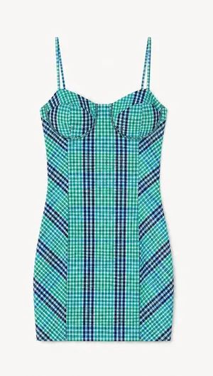 Urban Outfitters Gingham Spaghetti Strap Mini Dress Green Blue Size Small thumbnail 1