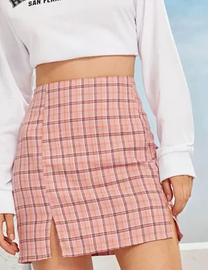 SheIn Plaid Pink Skirt thumbnail 1
