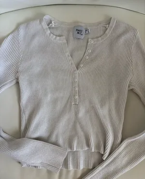 Princess Polly Ribbed Henley Long Sleeve Top - Off-White thumbnail 1