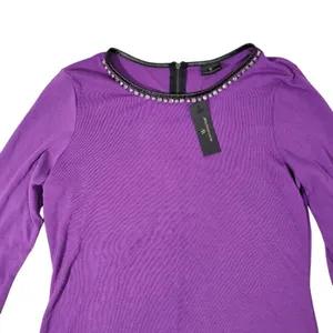 Worthington Purple Long‎ Sleeve Rhinestone Embellished Zipper Neck Top Shirt L thumbnail 3