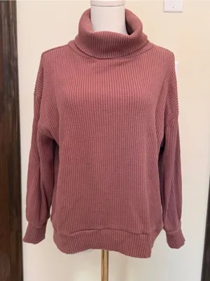 Gap mauve waffle knit loose fit turtleneck sweater thumbnail 1